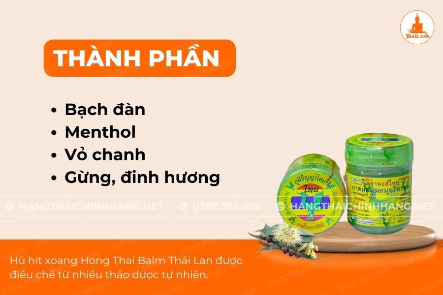 Thành phần của hũ hít xoang Hong Thai Balm