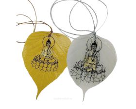 Lá bồ đề dát vàng bình an hình Phật