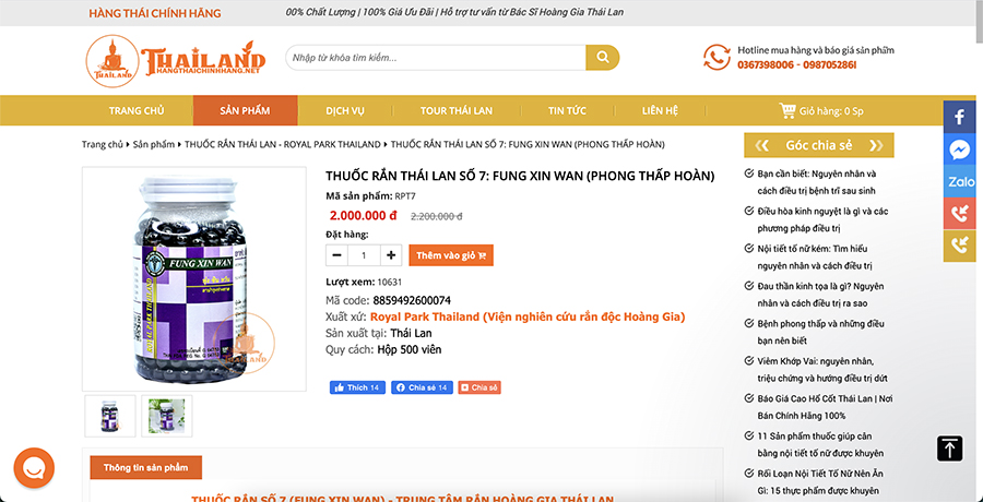 Giá thuốc rắn Thái Lan số 7 Fung Xin Wan